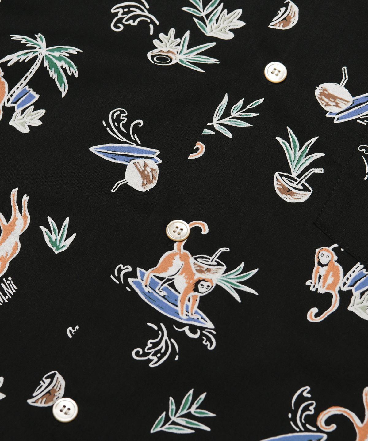 엠니(M.Nii) Monkey Surf Aloha Shirts / Black
