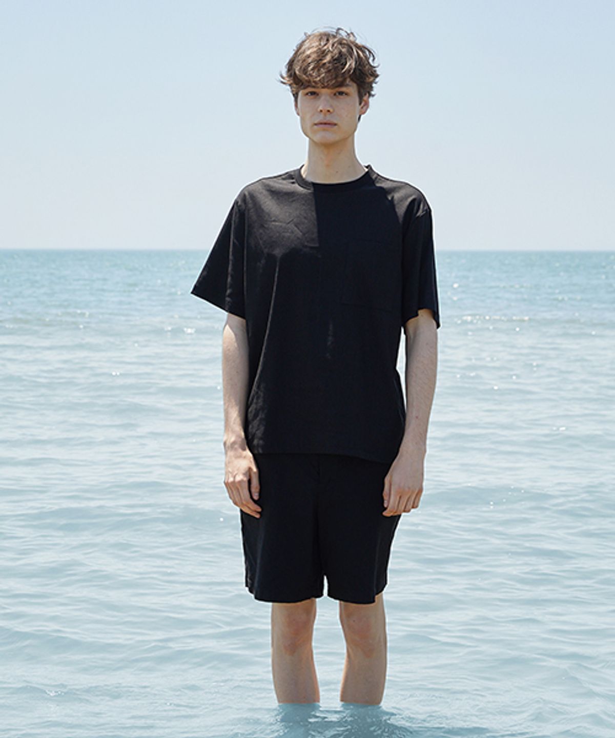 필로비스놑(FILOBISKNOT) 린넨 스판 셋업 하프 팬츠_블랙