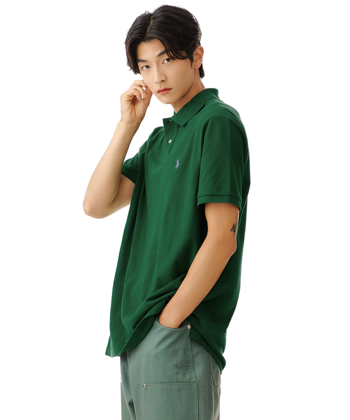 폴로 랄프 로렌(POLO RALPH LAUREN) 커스텀 슬림핏 메시 폴로 셔츠 - 그린