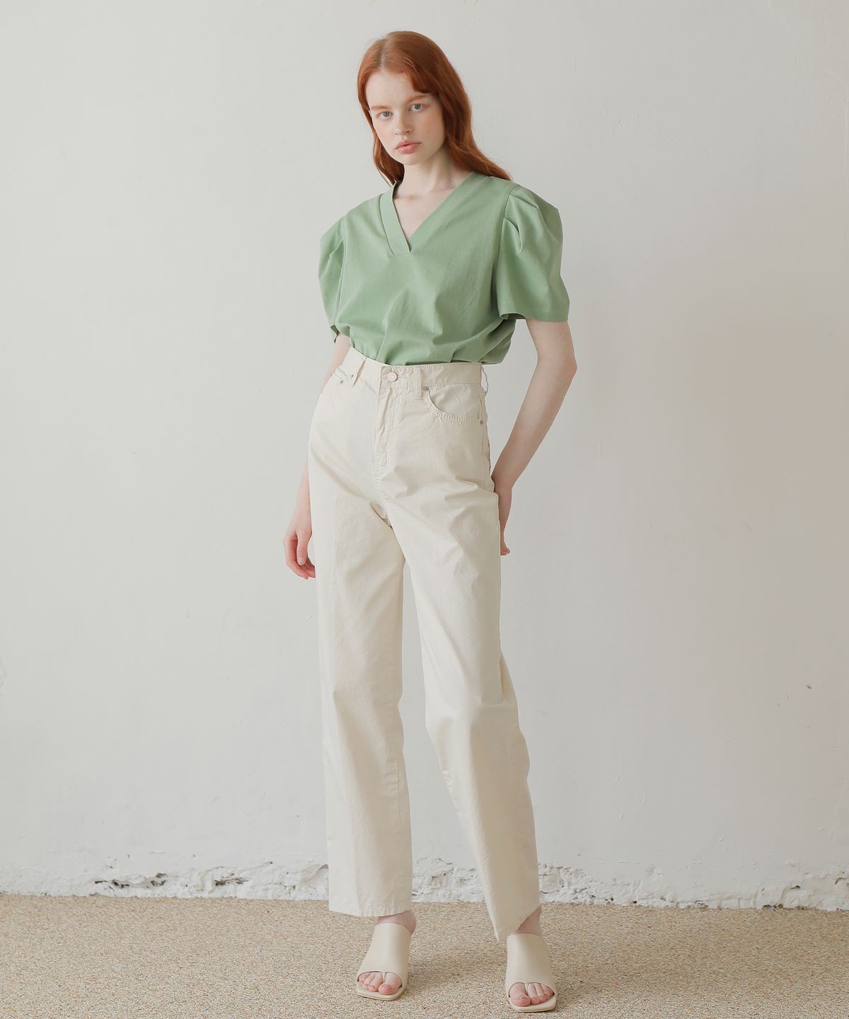 폴앤앨리스(PAUL&ALICE) PUFF V NECK TEE / GREEN