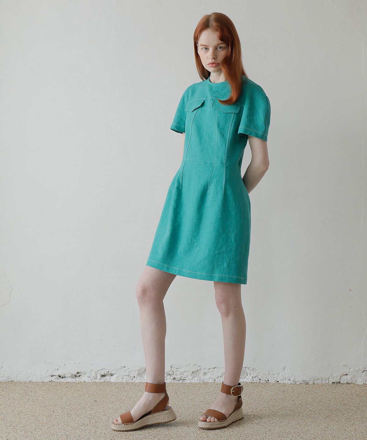 폴앤앨리스(PAUL&ALICE) 20SS LINEN MINI DRESS / GREEN