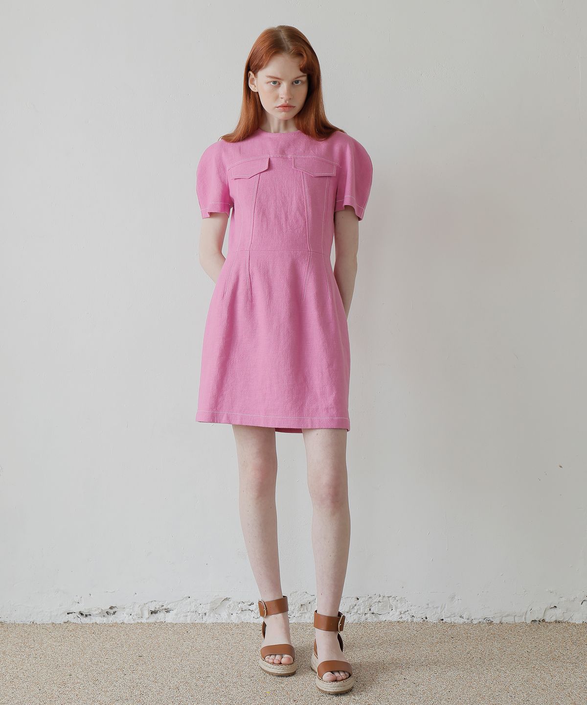 폴앤앨리스(PAUL&ALICE) LINEN MINI DRESS / PINK
