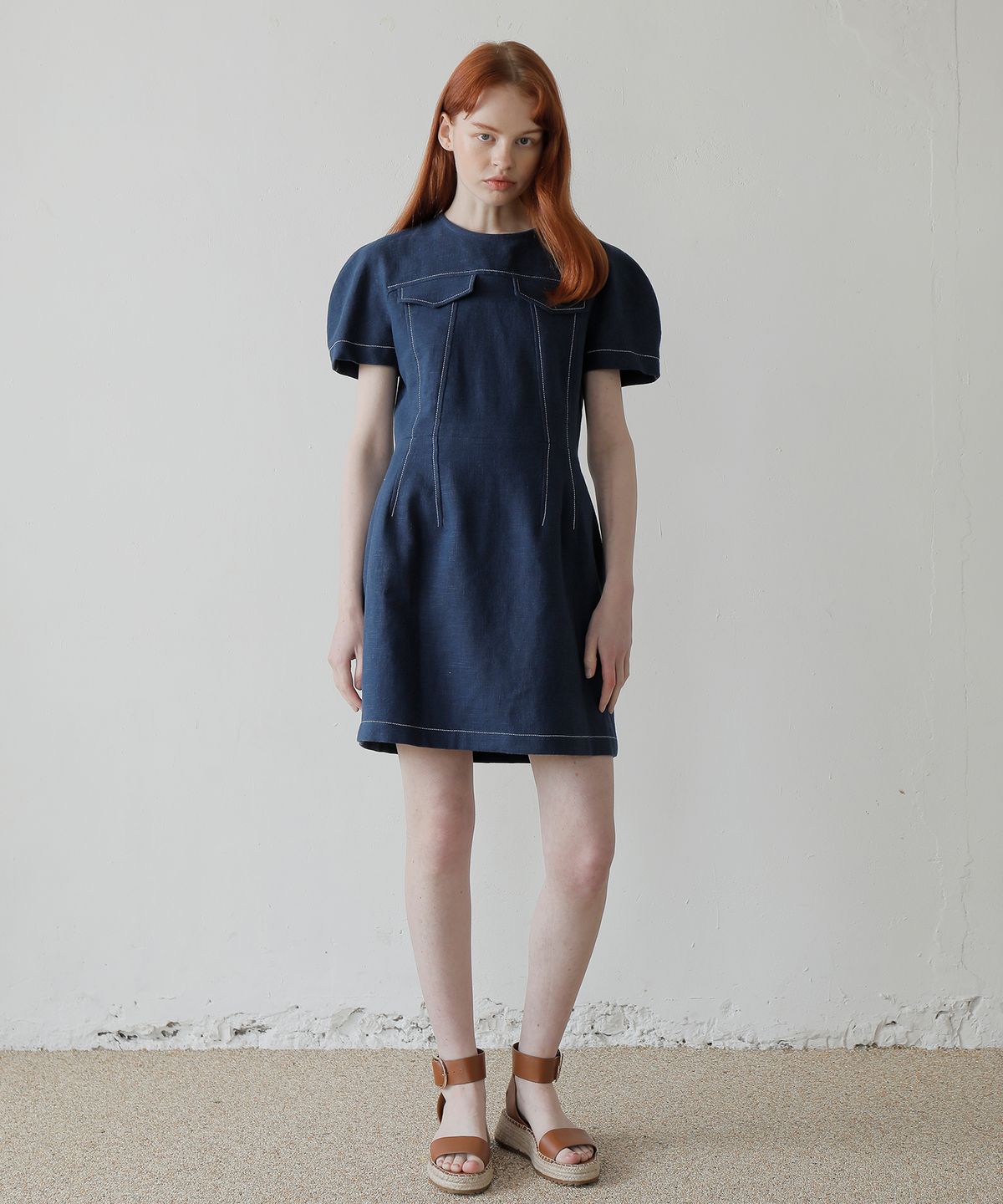 폴앤앨리스(PAUL&ALICE) LINEN MINI DRESS / NAVY