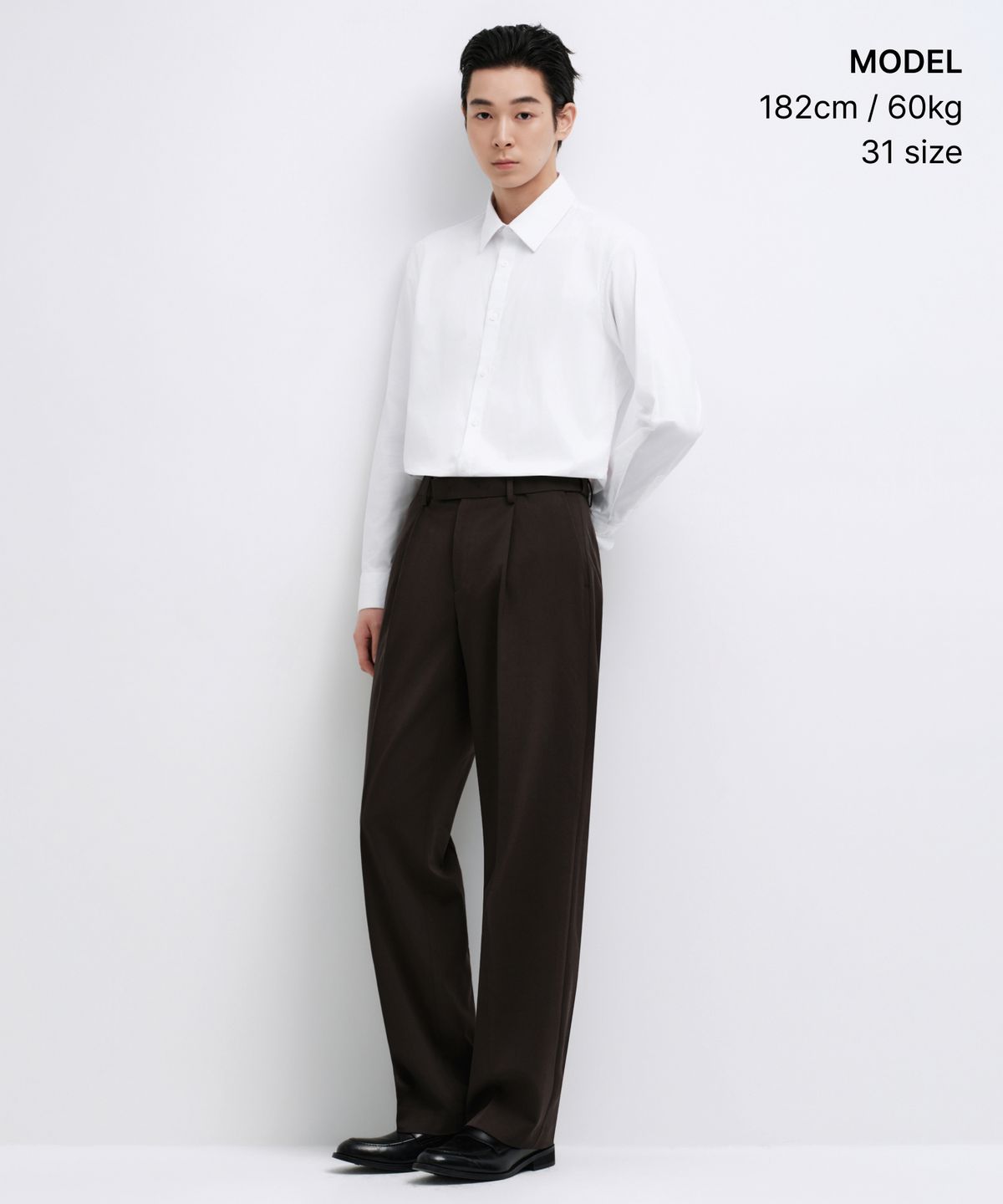 무신사 스탠다드(MUSINSA STANDARD) 와이드 히든 밴딩 슬랙스 [다크 브라운]
