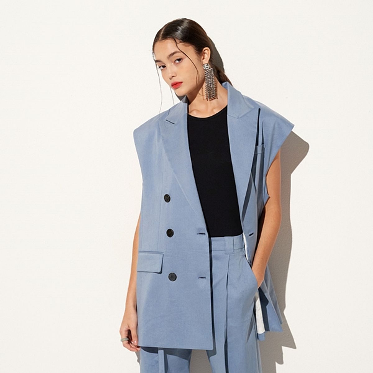 핀블랙(PINBLACK) LINEN TAILORED VEST BLUE