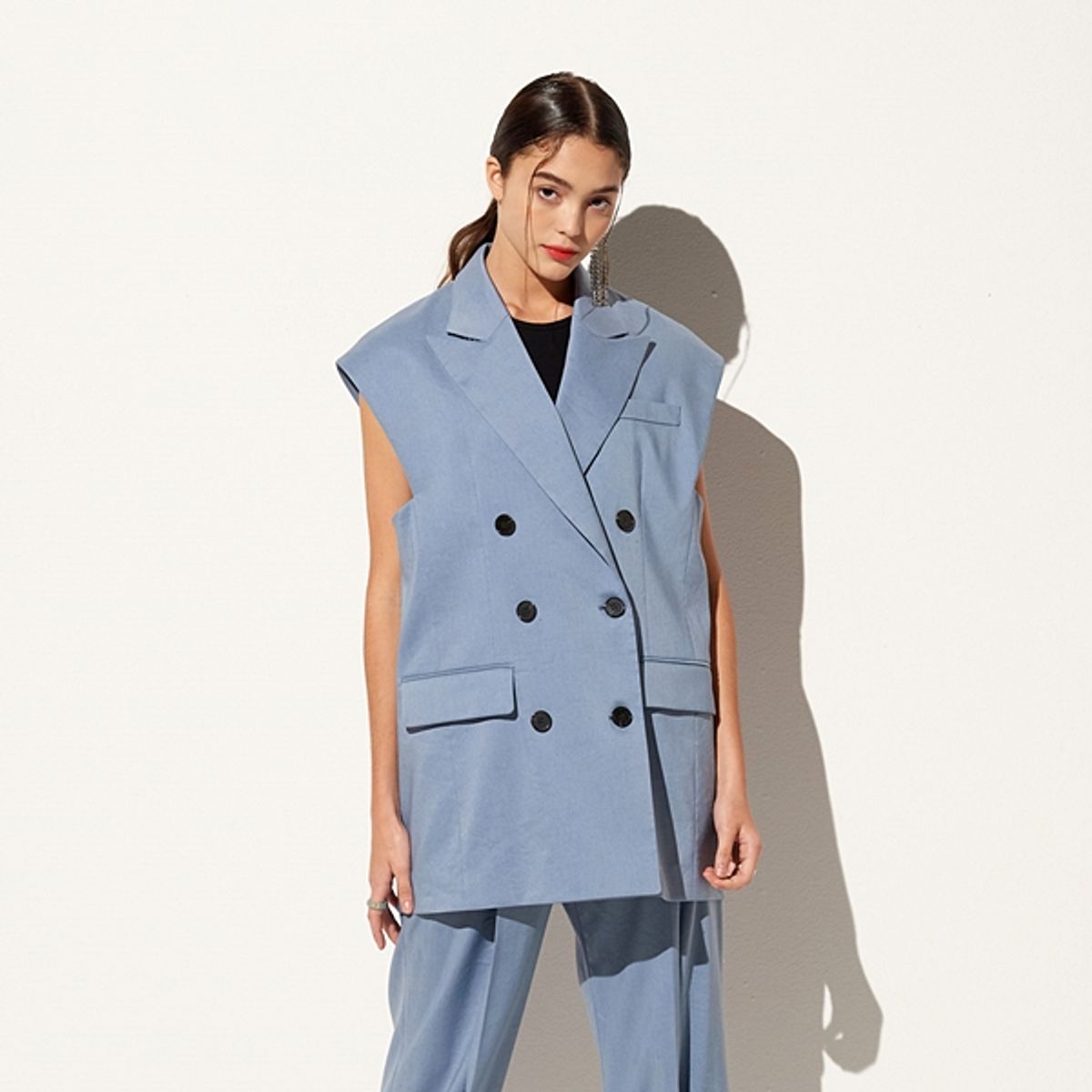 핀블랙(PINBLACK) LINEN TAILORED VEST BLUE