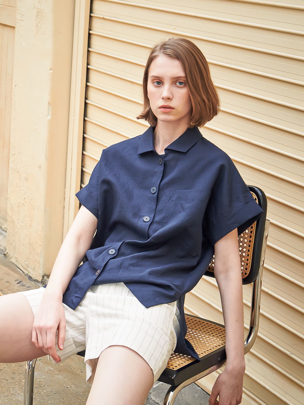 아쿠드(ACUD) Rita Stripe Linen Short Pants_White