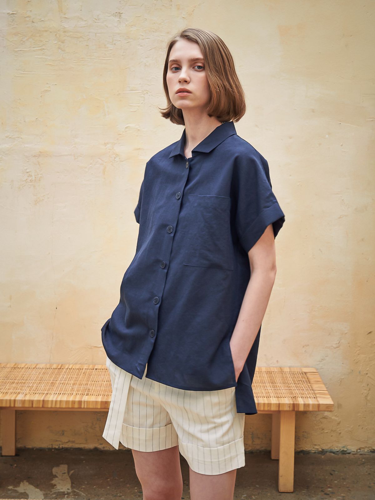 아쿠드(ACUD) Rita Stripe Linen Short Pants_White