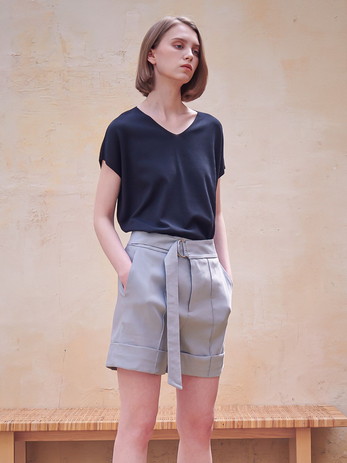 아쿠드(ACUD) Rita Stripe Linen Short Pants_White