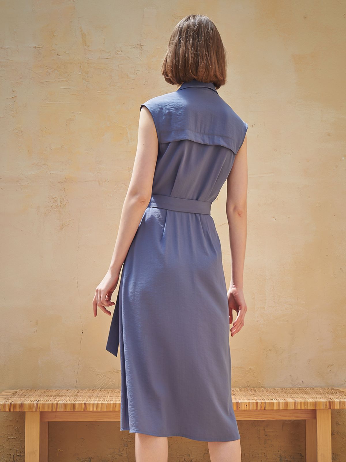 아쿠드(ACUD) Sleeveless Tailored Wrap One-Piece_Blue