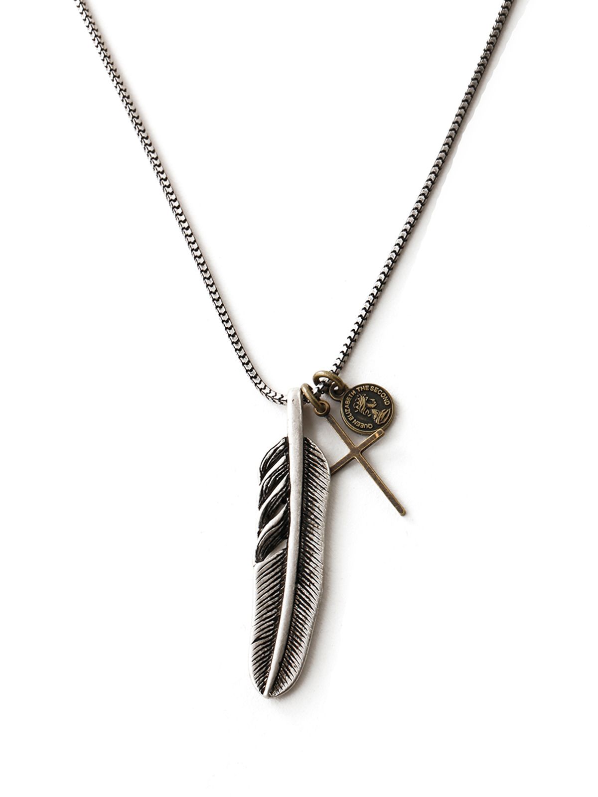쇼브오프(SHOVEOFF) SVN-311 Feather Cross Coin Necklace