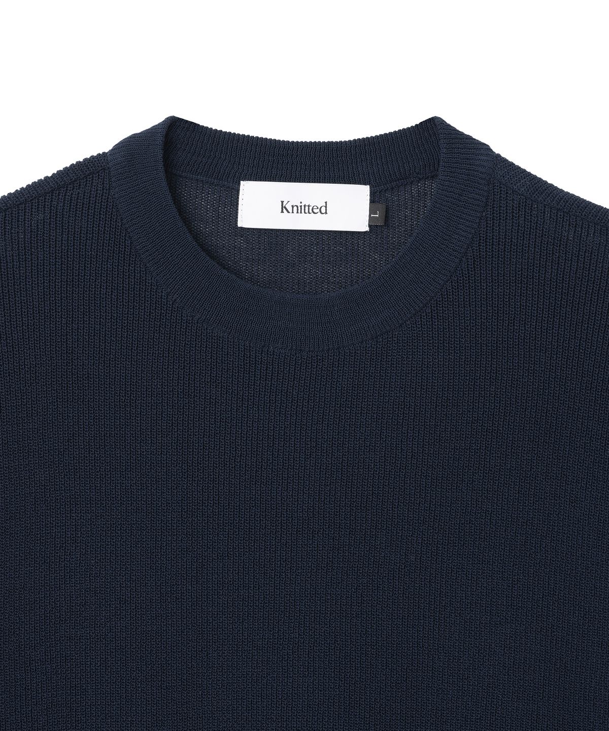 니티드(KNITTED) 쿨에버 라운드 반팔 니트티 NAVY