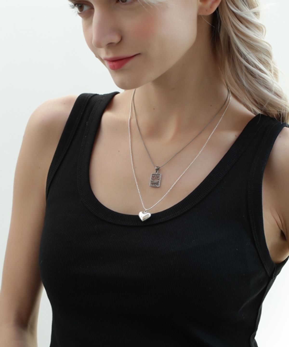 봉보(BONBEAU) Volume heart point silver Necklace 실버 하트 통통 목걸이 9mm 15mm 20mm