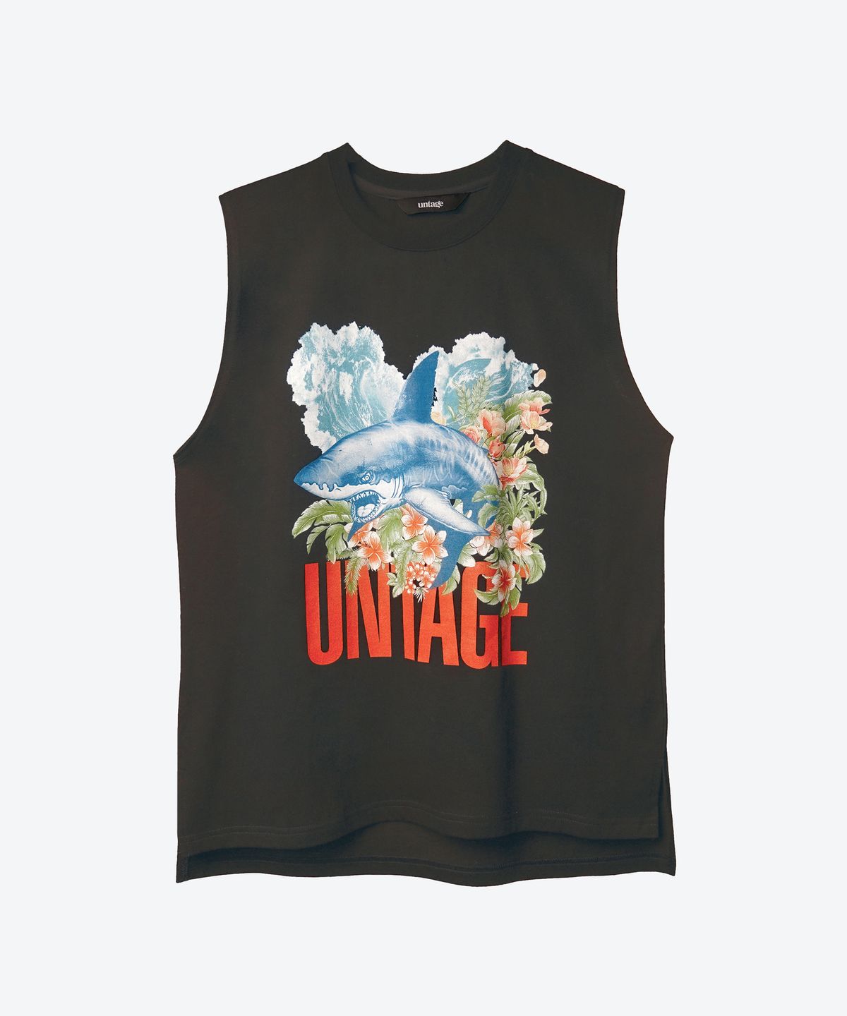 언티지(UNTAGE) 트로피컬 프린트 민소매 티셔츠[Charcoal(UNISEX)]_UTT-ST42