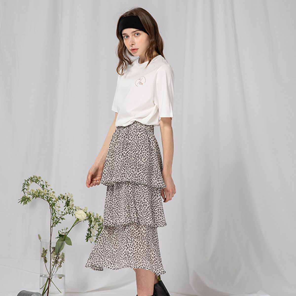 라온(RA_ON) Flower Cancan Midi Skirt (WH)