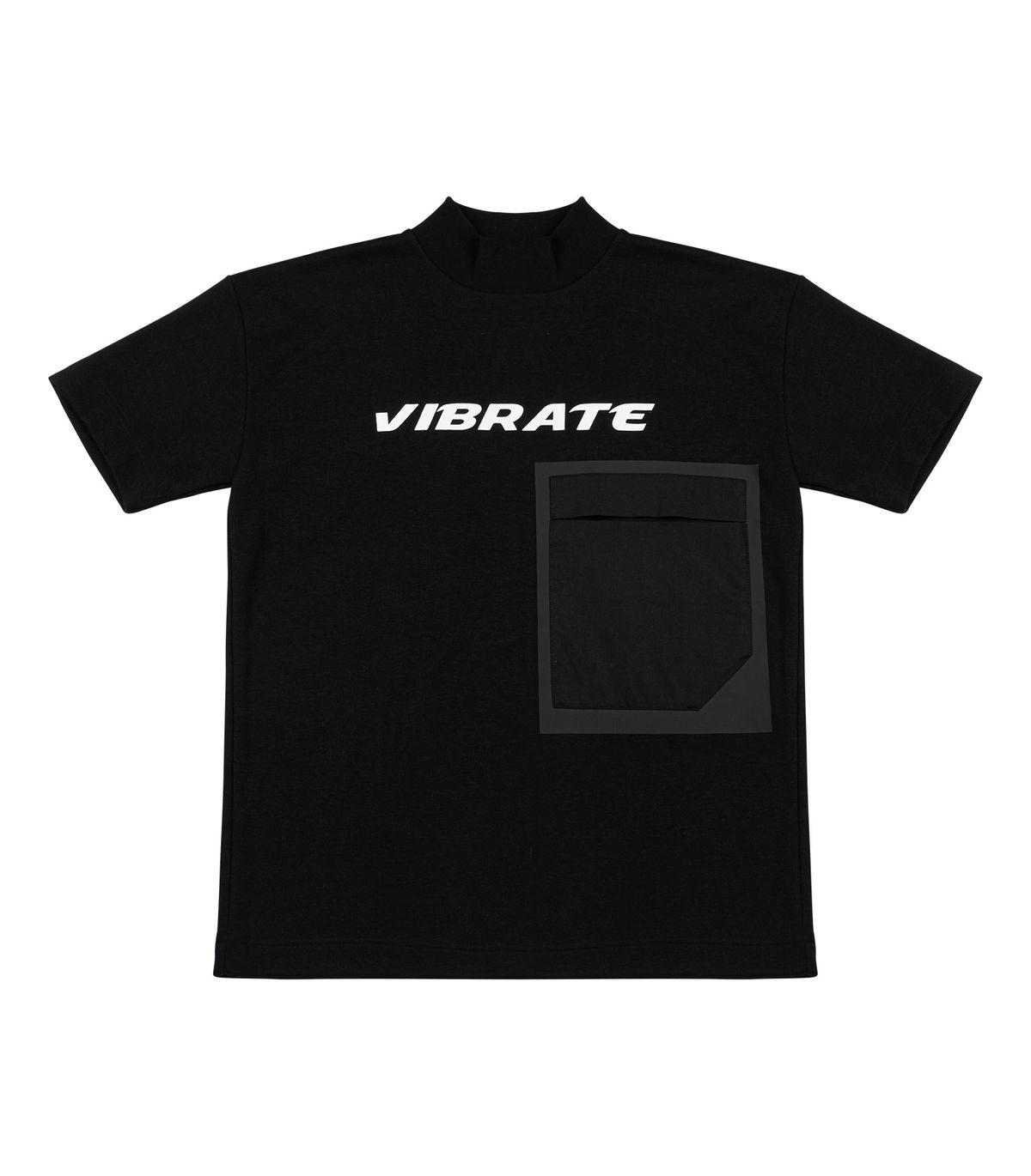 바이브레이트(VIBRATE) BIG POCKET LOGO MOCK TURTLENECK T-SHIRT (BLACK)