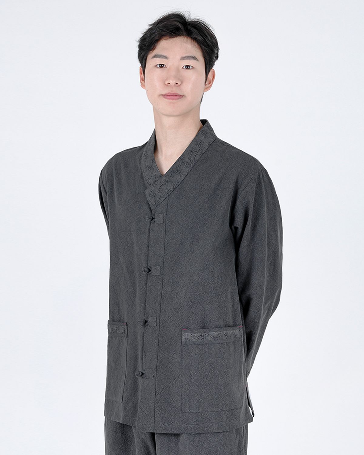 지장사(ZIJANGSA) [24002] (남여공용) 선염 20수 브이넥 한벌 세트 흑진주