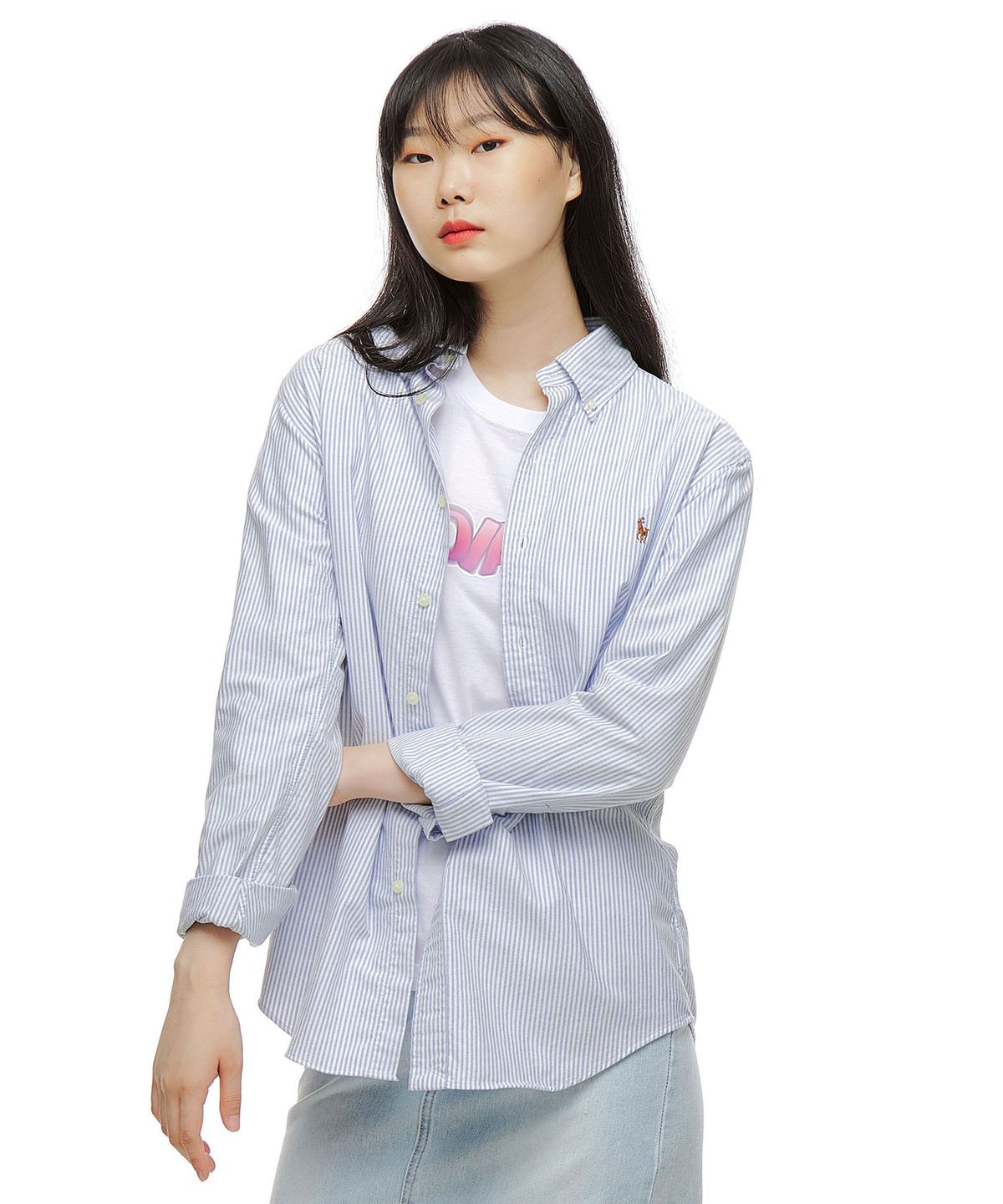 폴로 랄프 로렌(POLO RALPH LAUREN) 커스텀핏 버튼다운 옥스포드 셔츠  - 블루