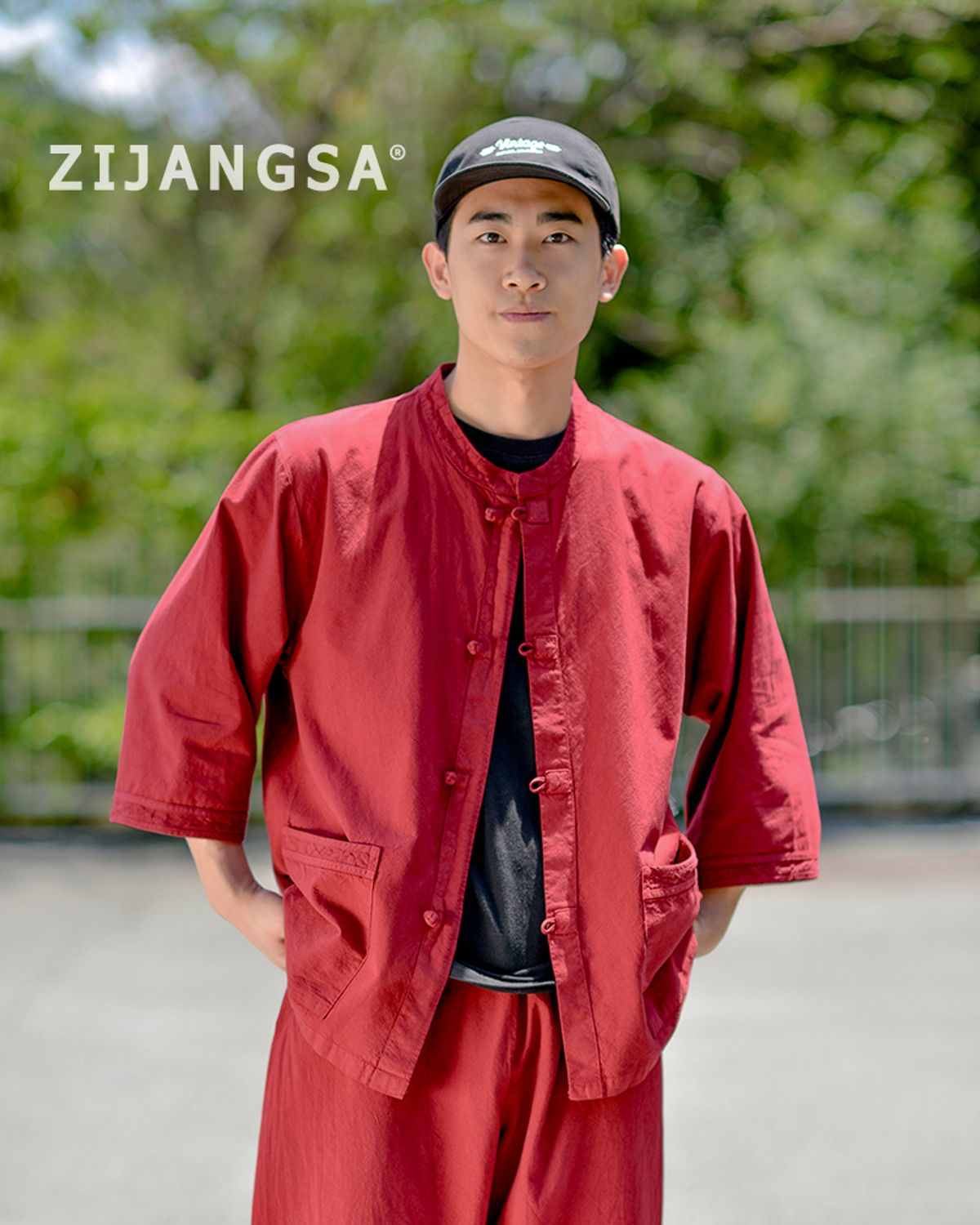 지장사(ZIJANGSA) [10047] 남여공용 봄 가을 20수 7부 오버핏 개량한복 생활한복_딥레드