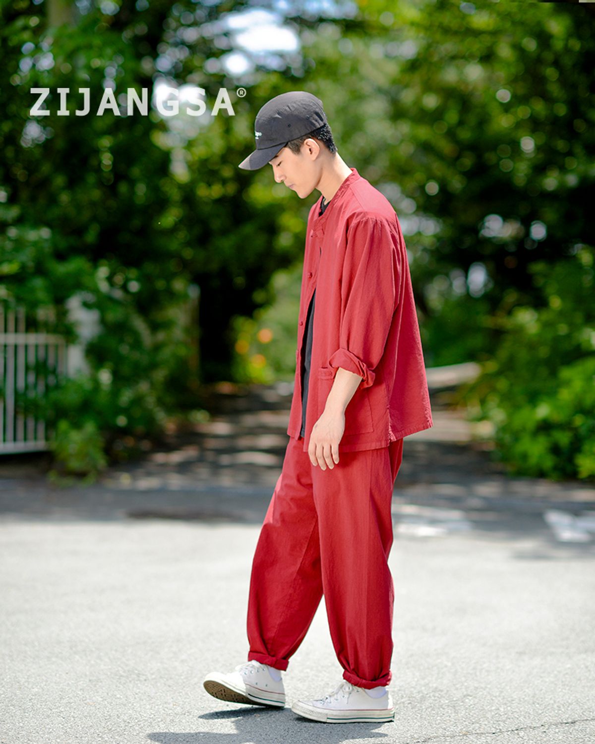 지장사(ZIJANGSA) [10046] 남여공용 봄가을 20수 라운드넥 긴팔 한벌_딥레드