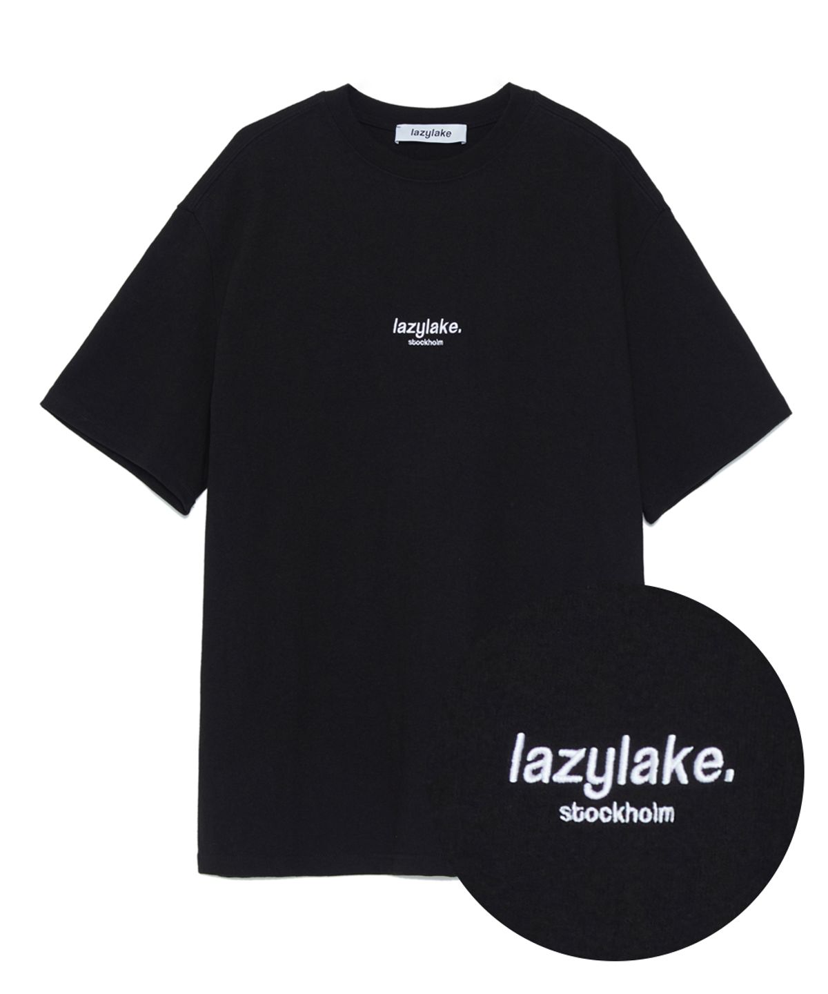 레이지레이크(LAZY LAKE) 유니섹스 센터 자수로고 티셔츠 블랙