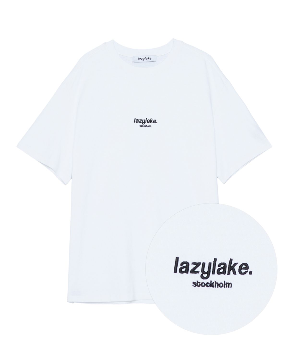 레이지레이크(LAZY LAKE) 유니섹스 센터 자수로고 티셔츠 화이트