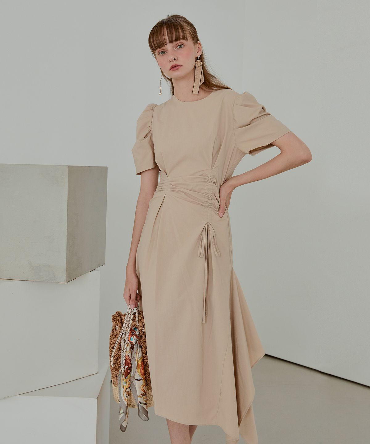 에트몽(ETMON) Pintuck String Dress, Beige