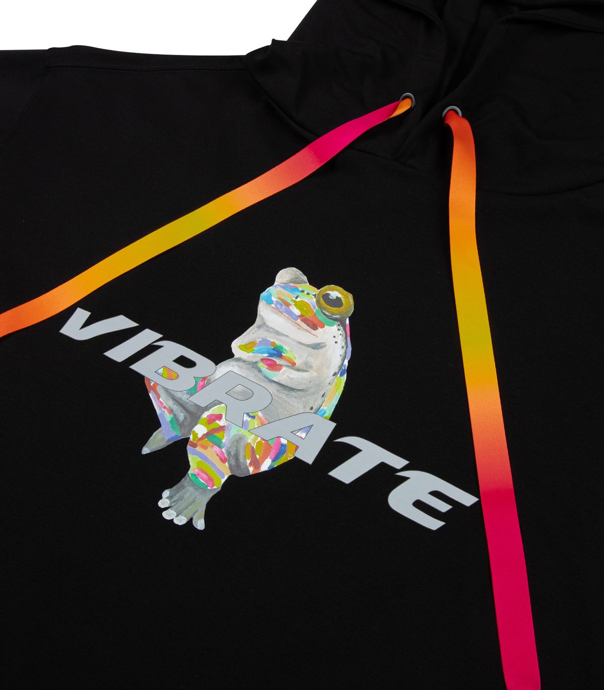 바이브레이트(VIBRATE) GLORY FROG LOGO HALF SLEEVE HOODIE (BLACK)