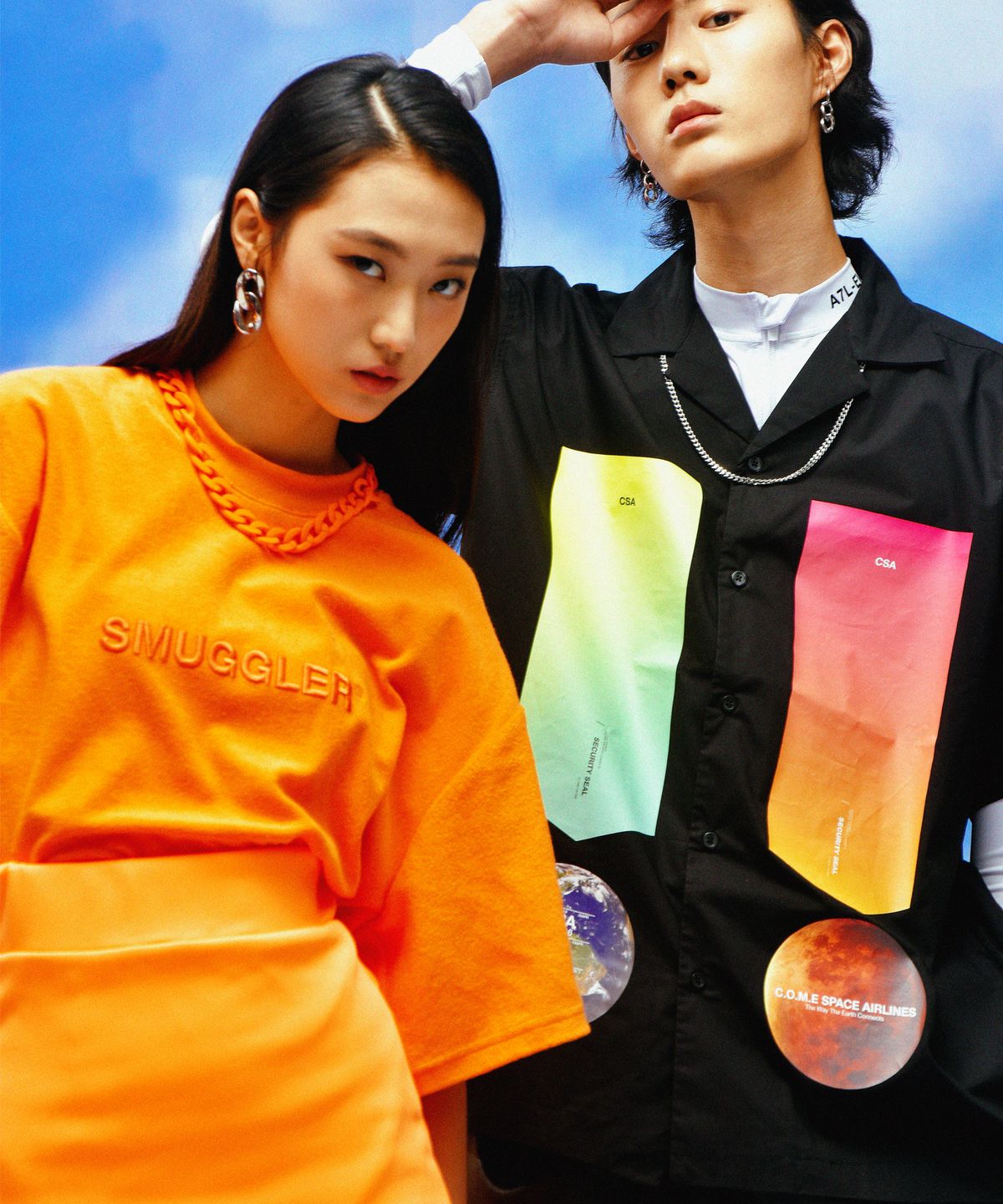 씨오엠이(COME) [UNISEX] Detachable Chain Terry T-Shirt (Orange)