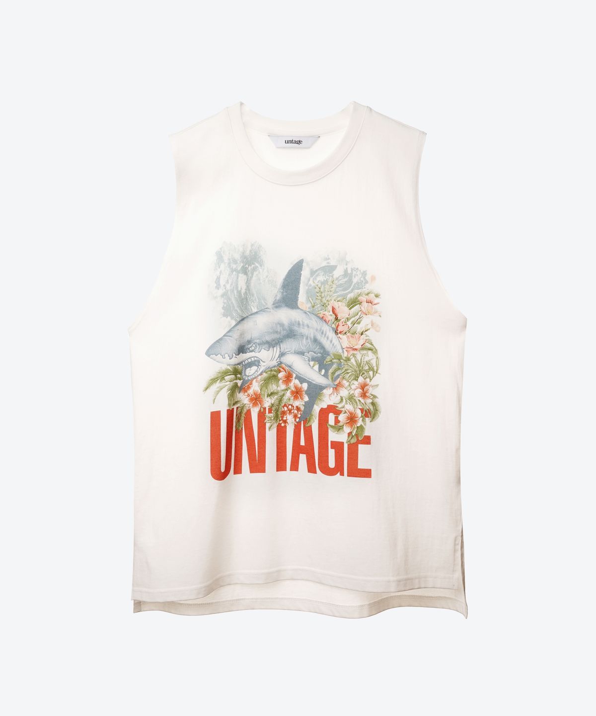 언티지(UNTAGE) 트로피컬 프린트 민소매 티셔츠[White(UNISEX)]_UTT-ST41