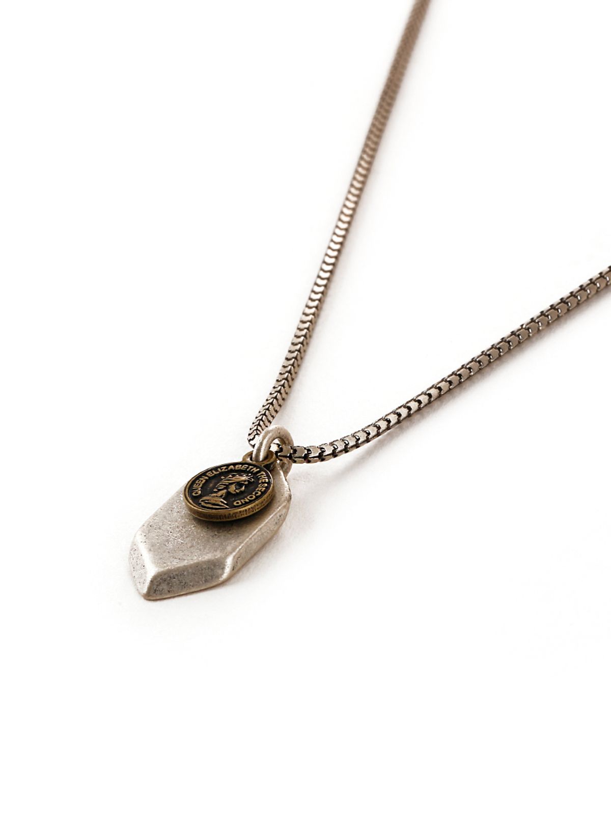 쇼브오프(SHOVEOFF) SVN-156 Antique silver Hexagon bar coin necklace