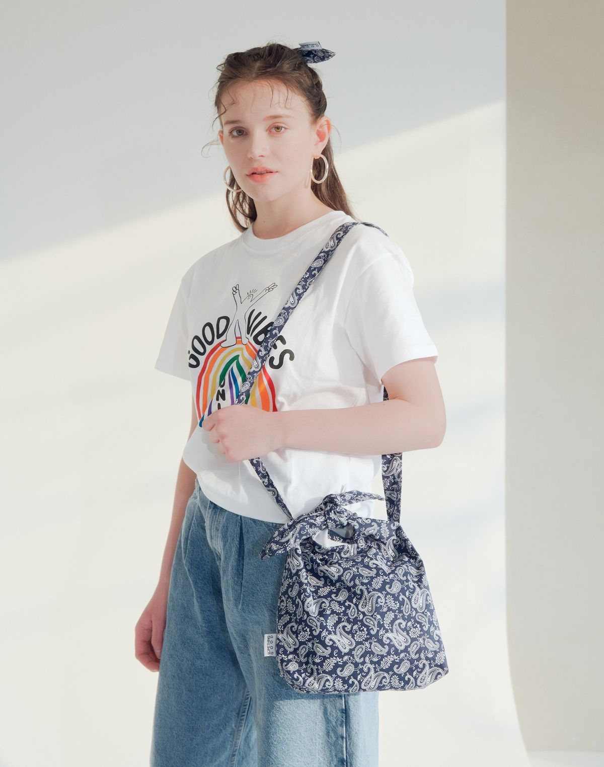 썸띵굿(SOMETHING GOOD) Paisley Tie Eco Bag Mini-Cross_NAVY