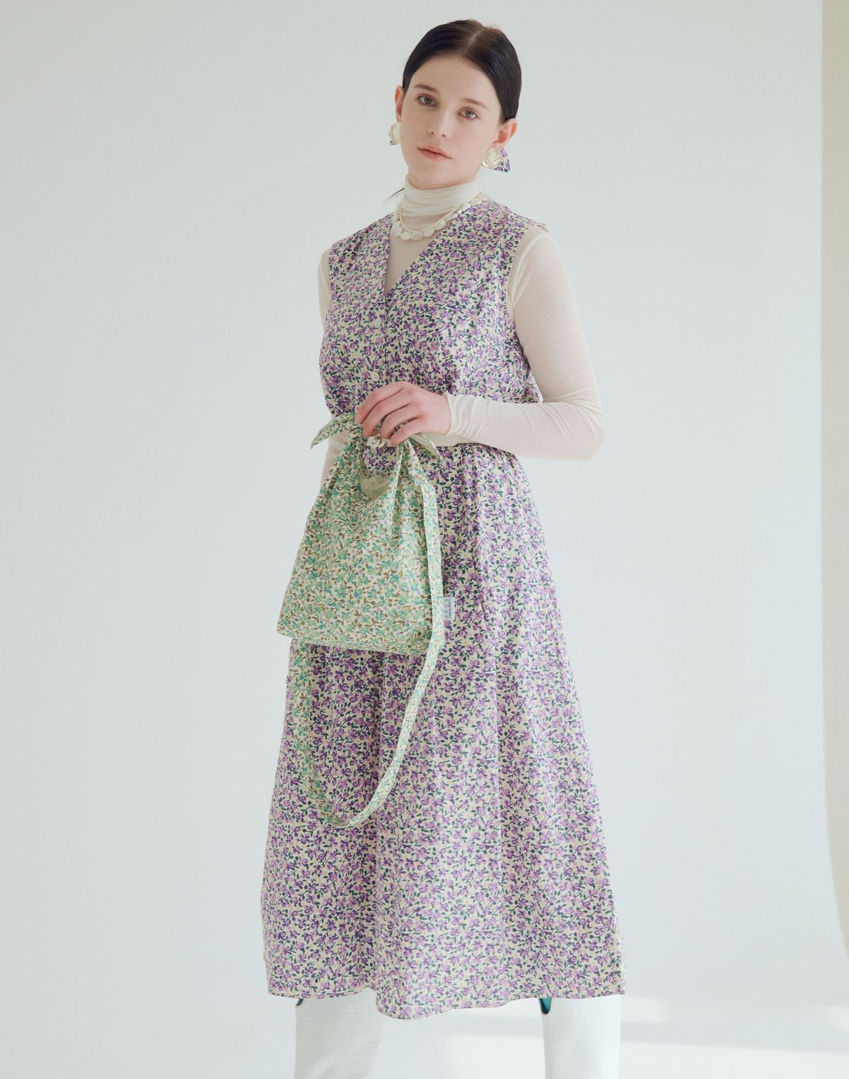 썸띵굿(SOMETHING GOOD) Floral Tie Eco Bag Mini-Cross_GREEN