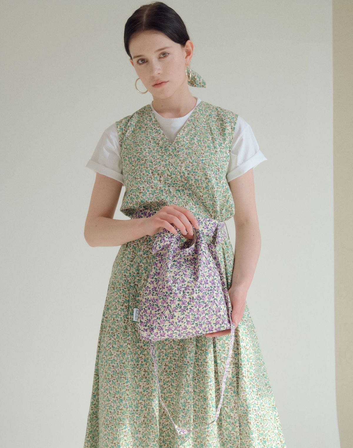 썸띵굿(SOMETHING GOOD) Floral Tie Eco Bag Mini-Cross_PURPLE
