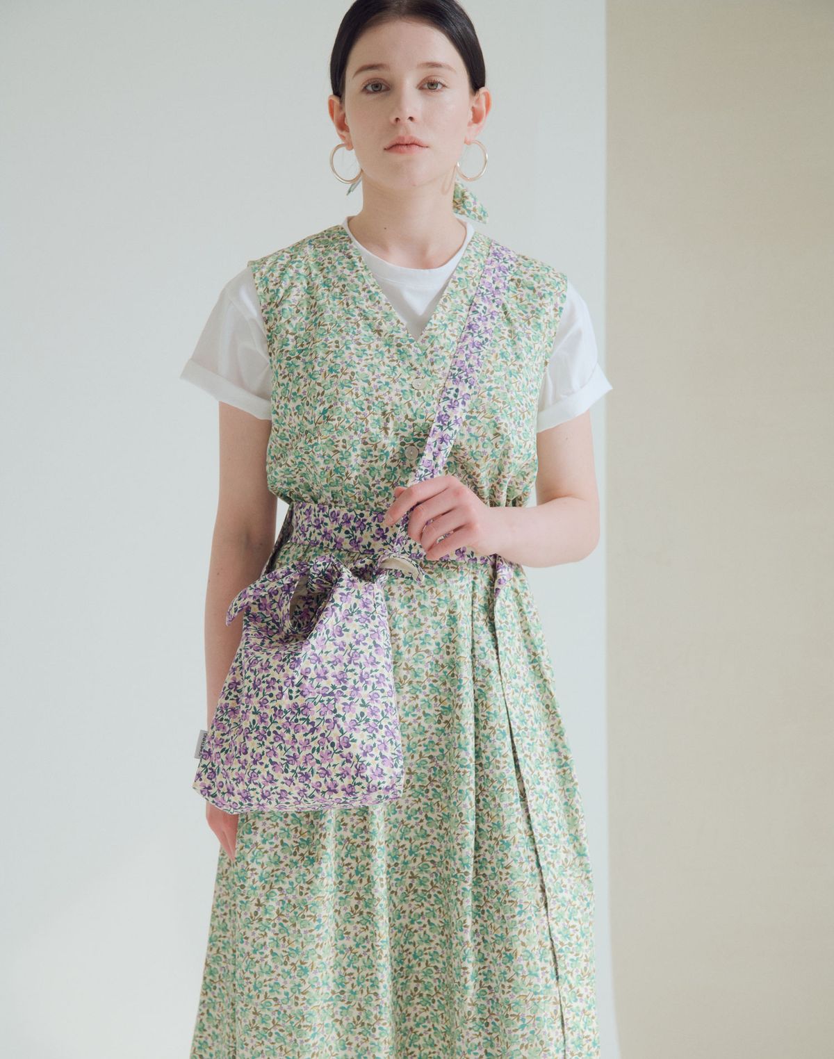 썸띵굿(SOMETHING GOOD) Floral Tie Eco Bag Mini-Cross_PURPLE