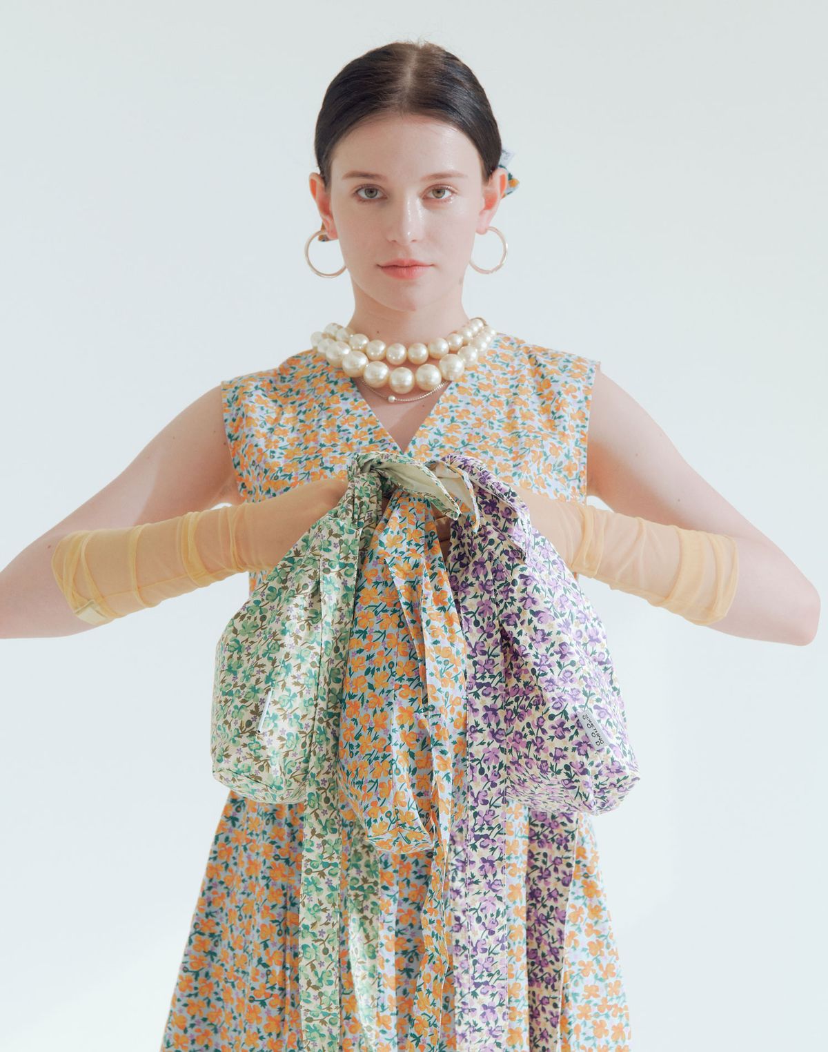 썸띵굿(SOMETHING GOOD) Floral Tie Eco Bag Mini-Cross_YELLOW