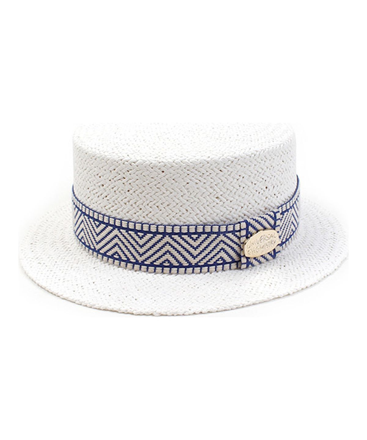 유니버셜 케미스트리(UNIVERSAL CHEMISTRY) Blue Mono Line White Flat Short Panama Hat 여름페도라