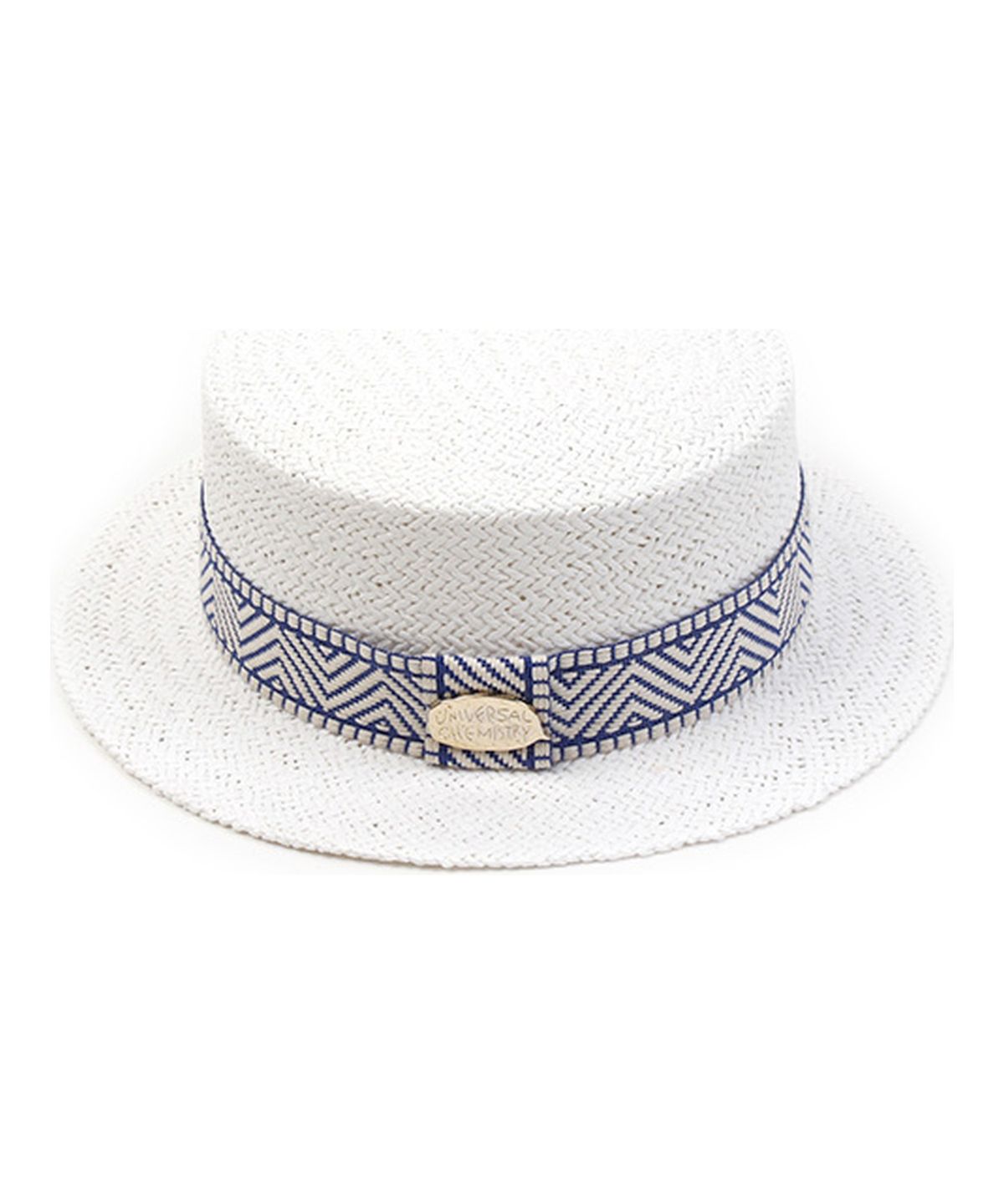 유니버셜 케미스트리(UNIVERSAL CHEMISTRY) Blue Mono Line White Flat Short Panama Hat 여름페도라