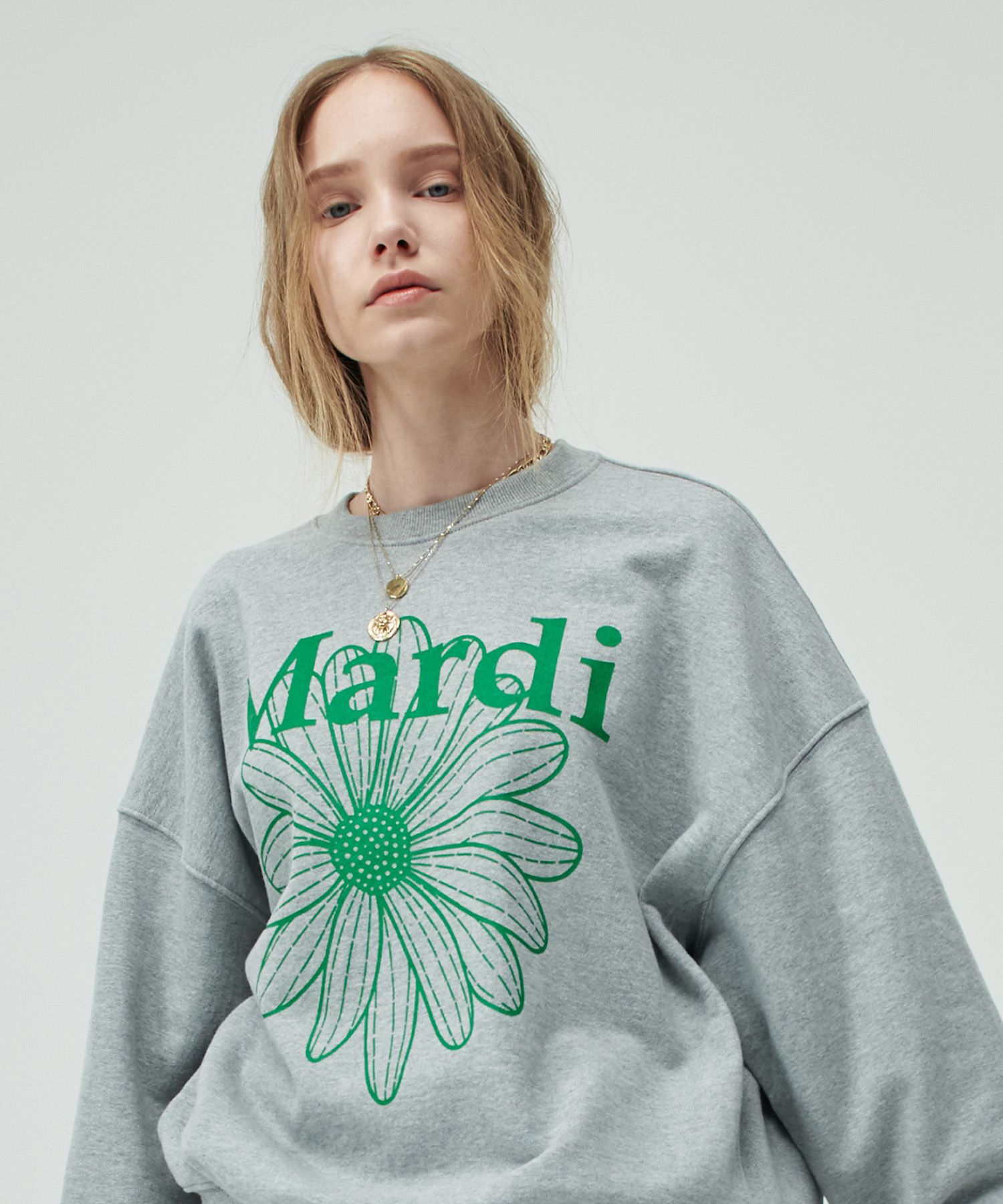 SWEATSHIRT FLOWER MARDI マルディ GREY GREEN MUSINSA | MARDI MERCREDI SWEATSHIRT FLOWERMARDI_GREY GREEN