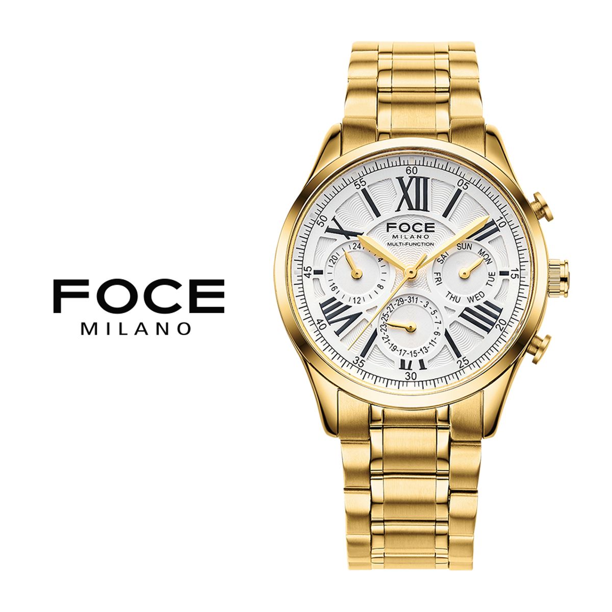 포체(FOCE) 43mm 멀티펑션 남성  골드 메탈시계 FM7547GD
