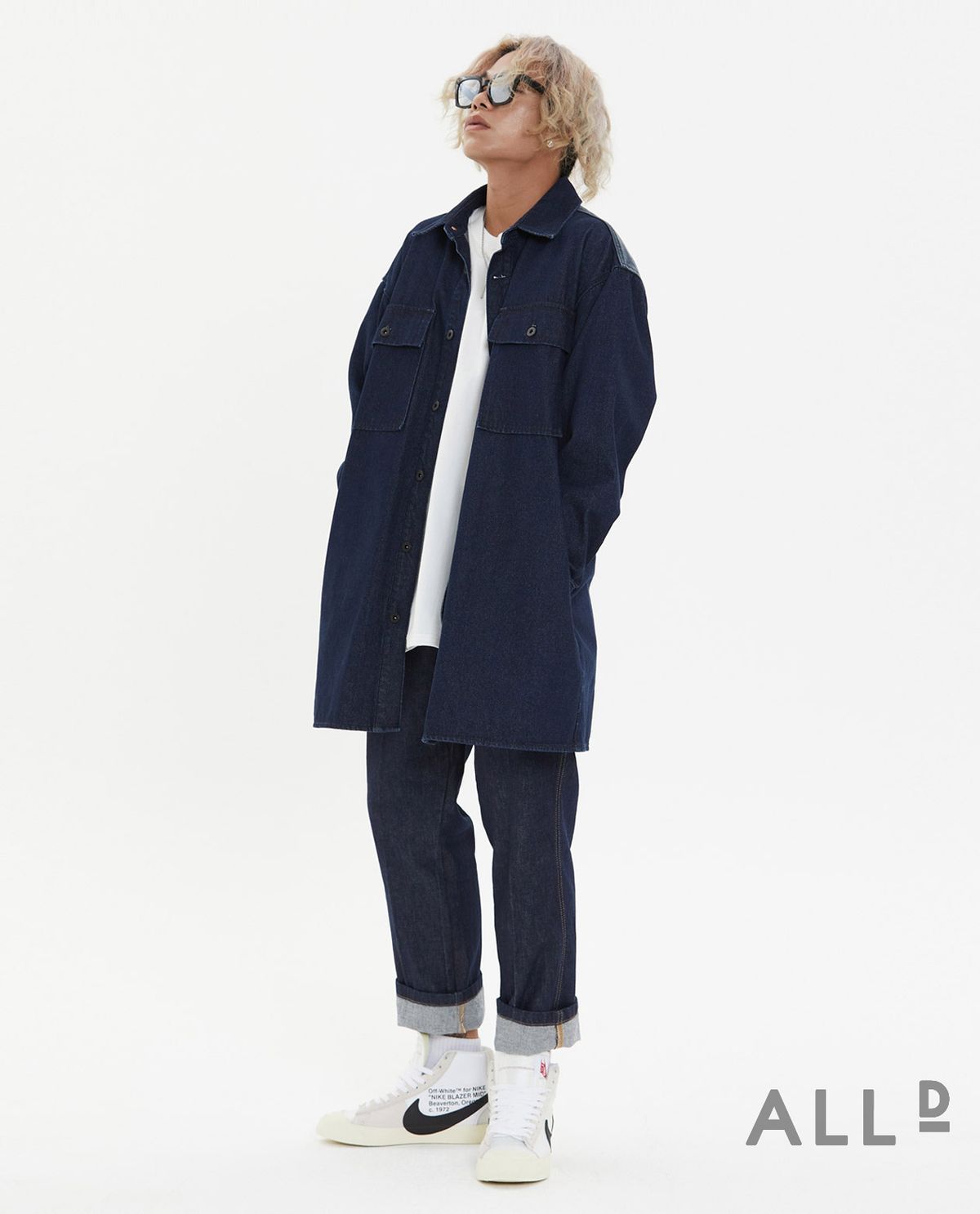 올디(ALL D) 데님 싱글 배색 맥코트 (인디고)