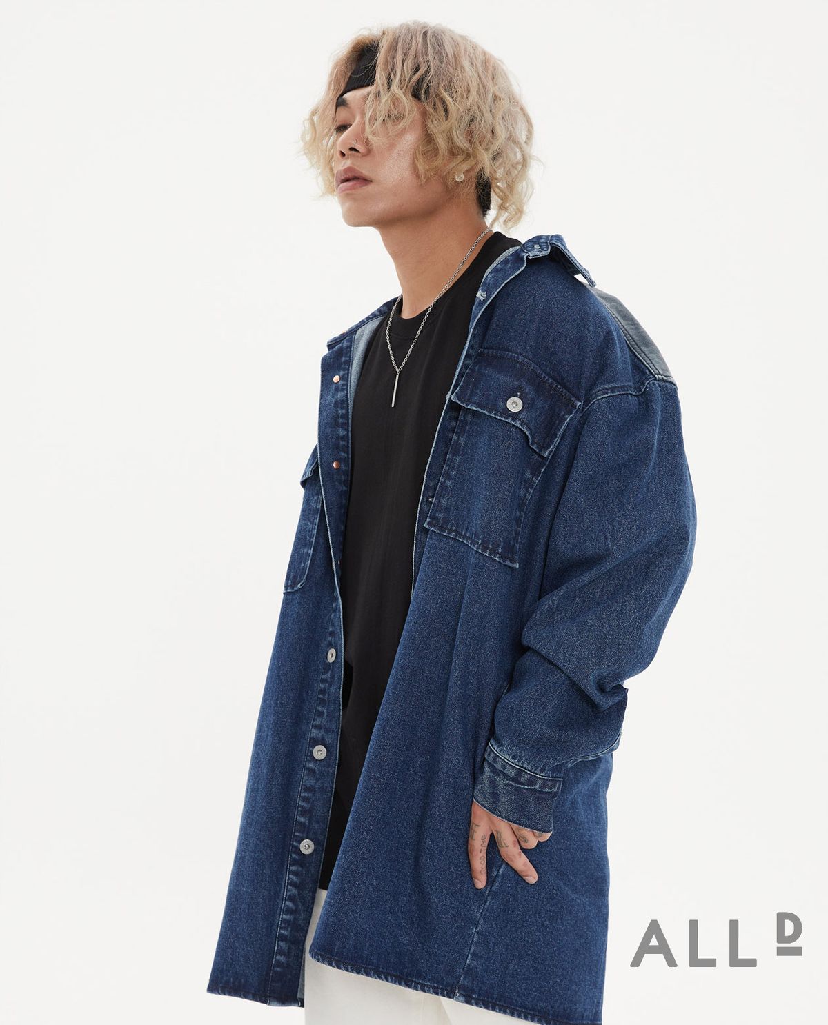 올디(ALL D) 데님 싱글 배색 맥코트 (블루)