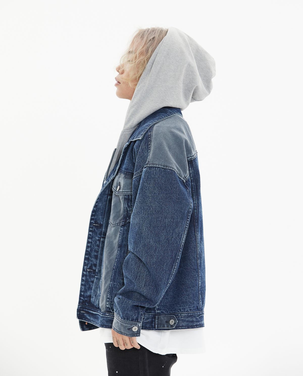 올디(ALL D) 데님 후드 트러커 오버핏 자켓 (블루)