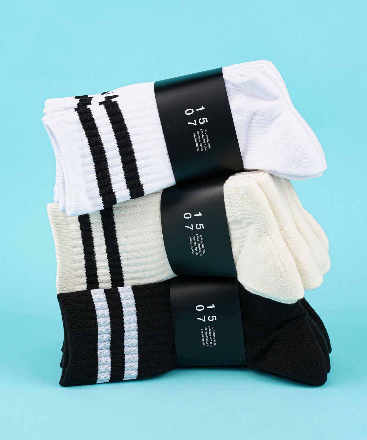 일오공칠(IL-O-GONG-CHIL) [10PACK] 1507 빈티지 엠보 스케이트 삭스 - 아이보리 / 블랙 /스노우 화이트(M size)