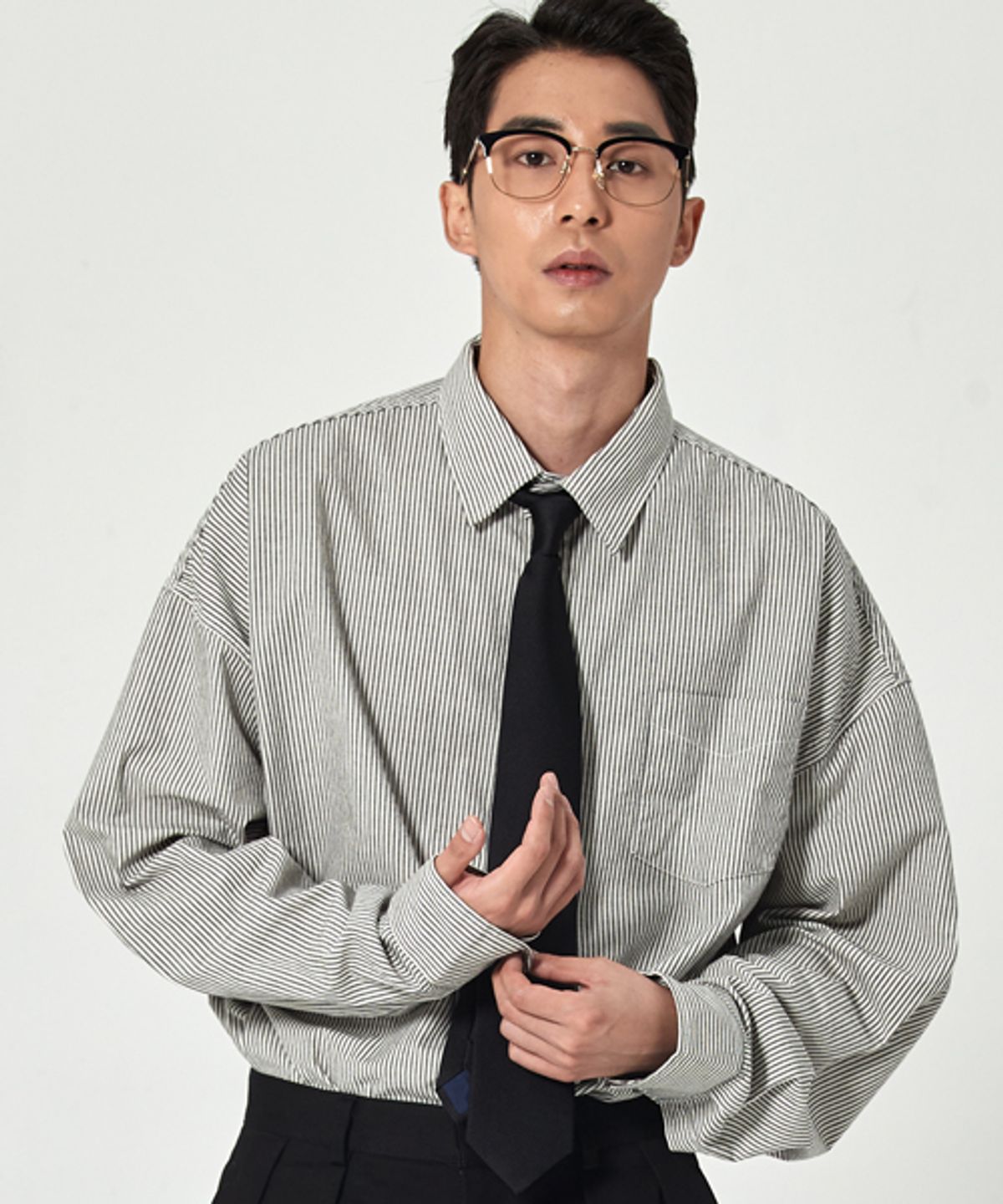테이크이지(TAKEASY) 시티 스트라이프 오버 셔츠(시티블랙)