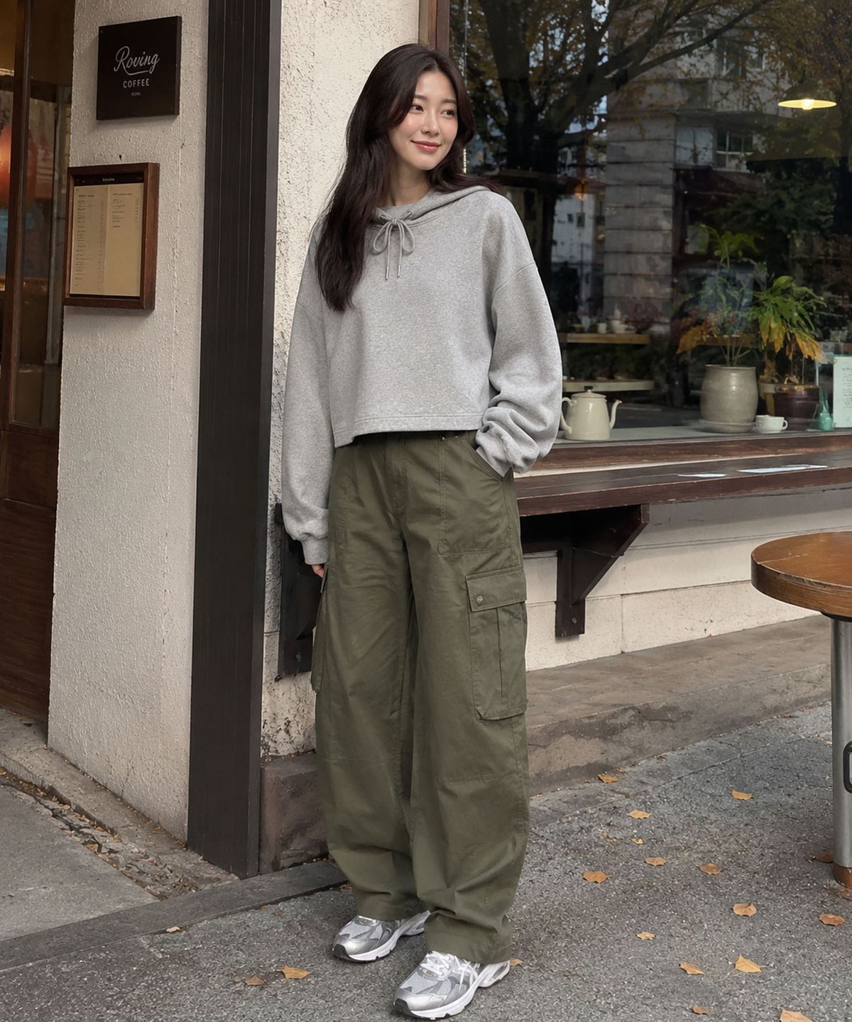 콜릿(KOLEAT) 크롭 오버핏 헤비 무지 후드티 긴팔 (그레이)
