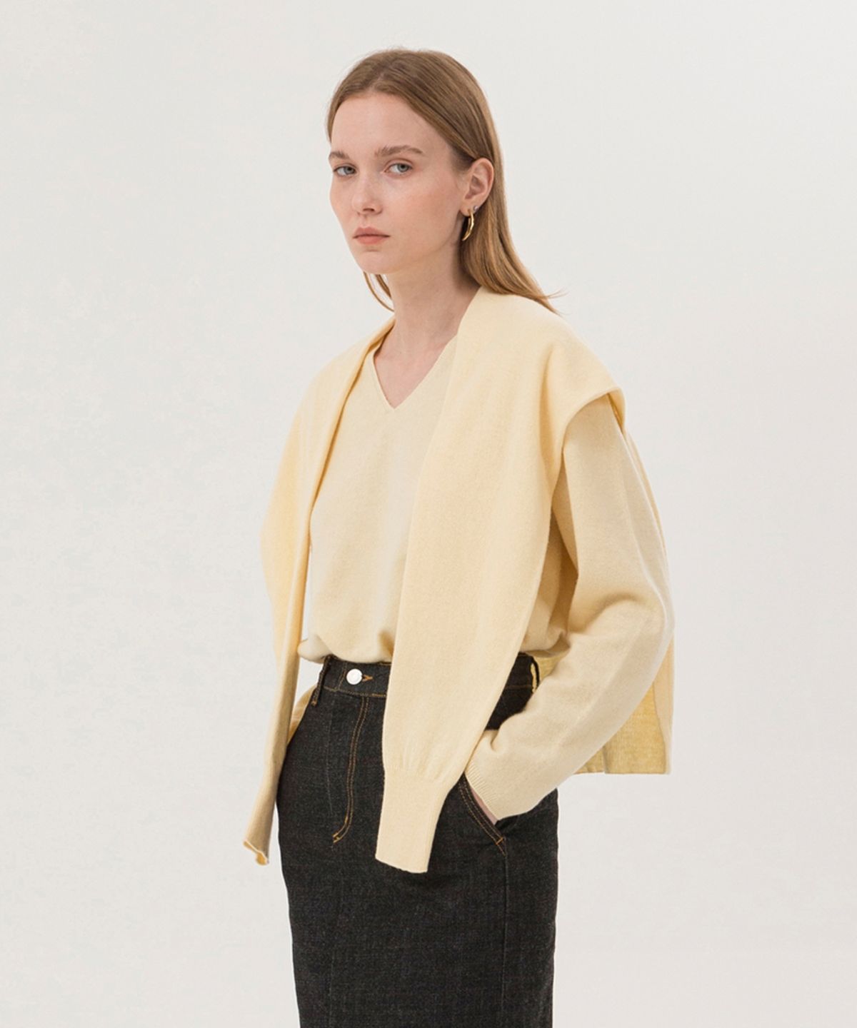 논로컬(NONLOCAL) Wholegarment Shawl - Butter yellow