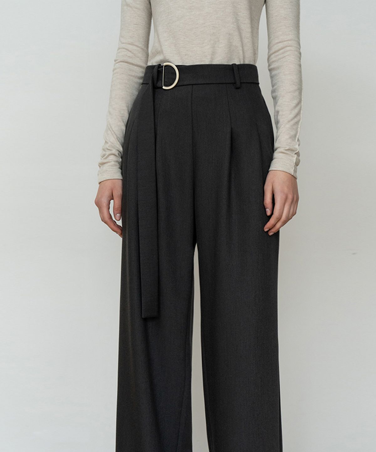 리이(RE RHEE) STRAIGHT WIDE LEG SLACKS TROUSERS DY