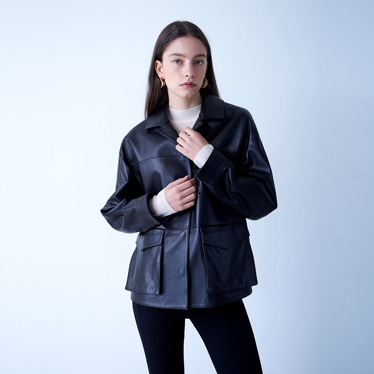 핀블랙(PINBLACK) LAMBSKIN FIELD JACKET BLACK