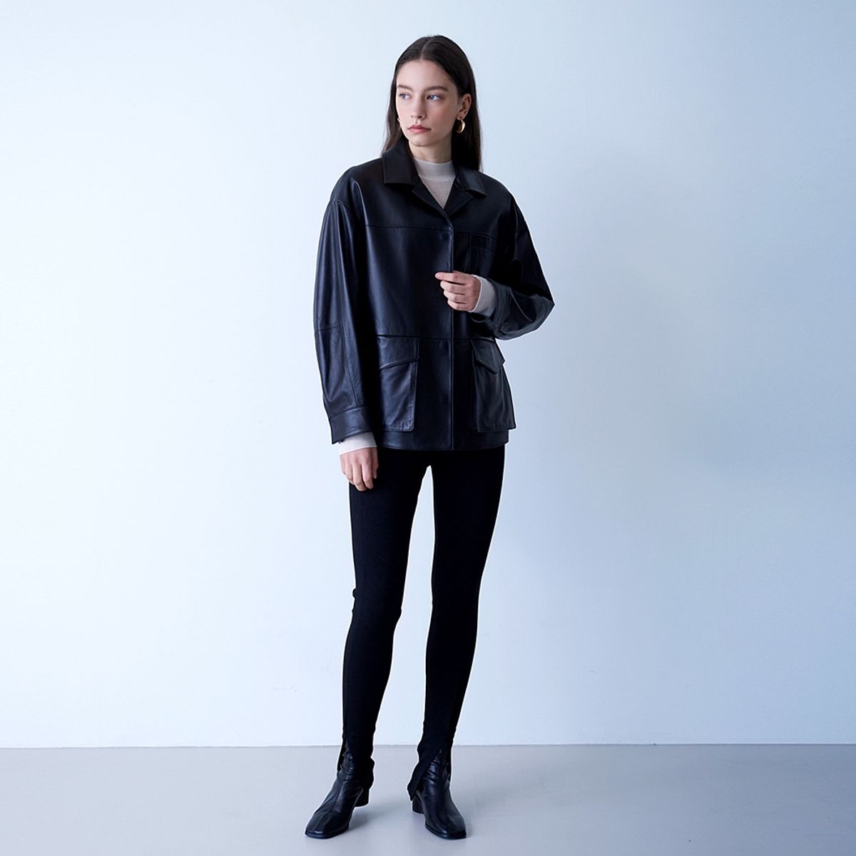 핀블랙(PINBLACK) LAMBSKIN FIELD JACKET BLACK
